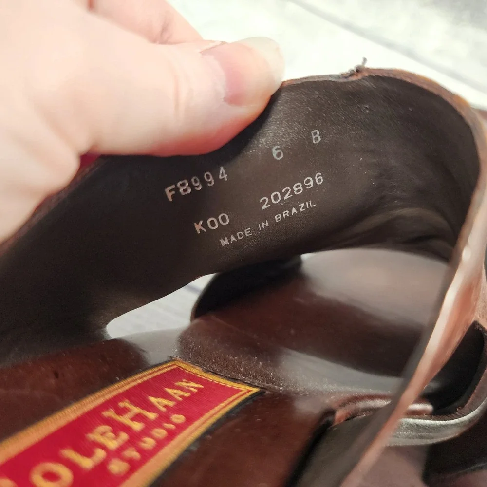 Cole Haan Studio Women's Size 6 Brown Leather Slide Sandals Block Heel Square